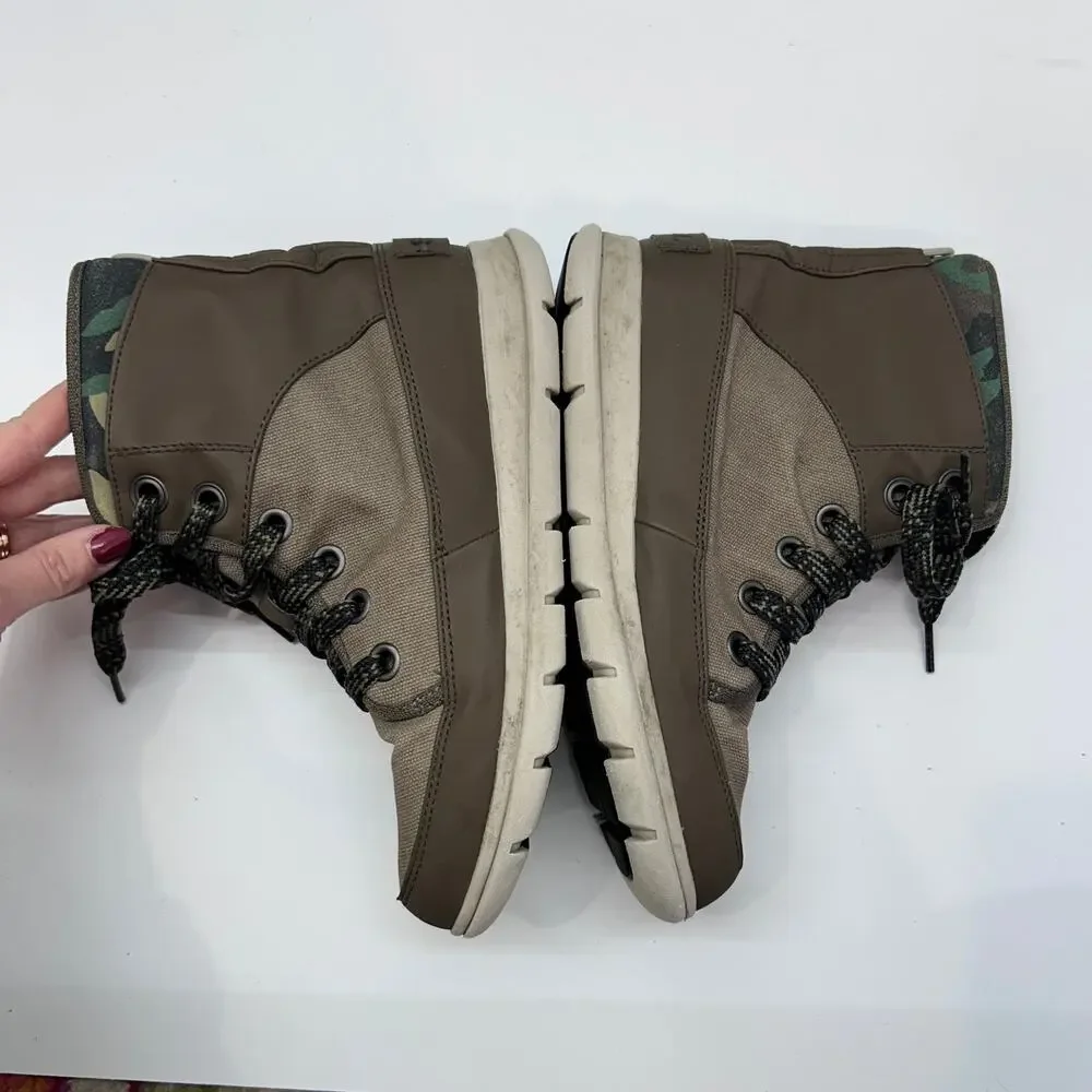 Sorel Explorer 1964 Boot 7.5 Beige Brown Green Camo Lace Up Ankle Bootie Winter